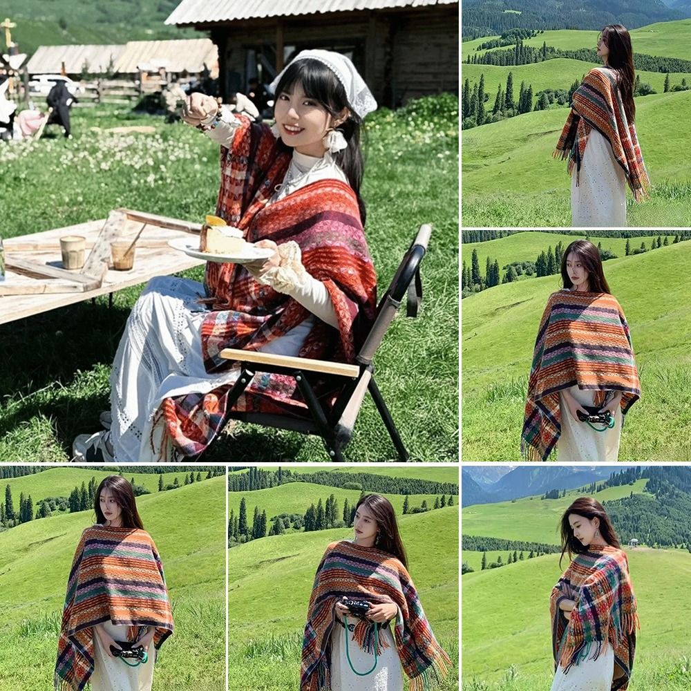 Winter Ethnic Fashion For Women - Moda Bohem Moğol Pançosu Gradyan Renkli
